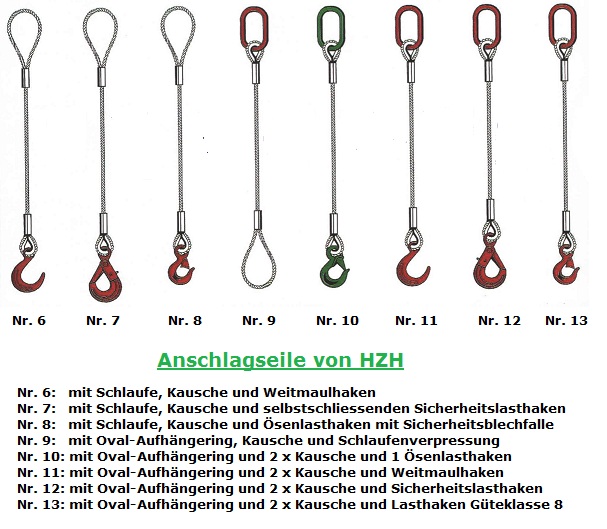 Anschlagseile Nr. 6 bis Nr. 13