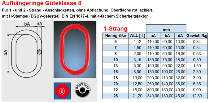Aufhängering Güteklasse 8 einstrang