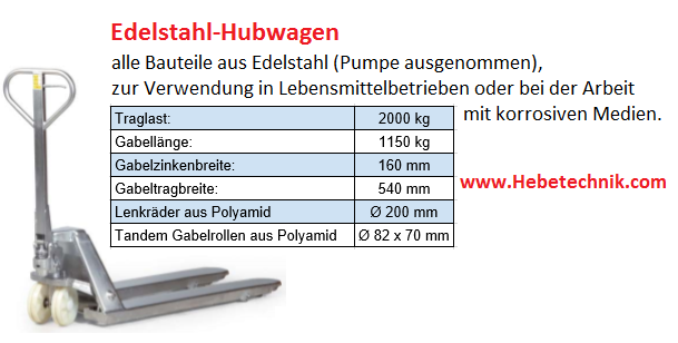 Edelstahl Gabelhubwagen