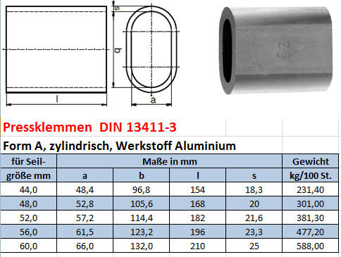 Alupressklemme NG 44 bis 60