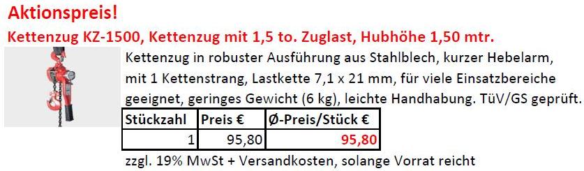 Sonderpreis f&uuml;r Kettenzug 1.500 kg Tragkraft