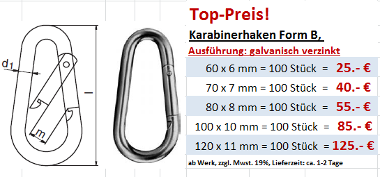 Sonderpreis Karabinerhaken verzinkt