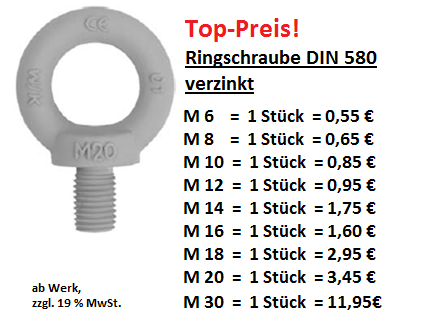 Angebot verzinkte Ringschrauben
