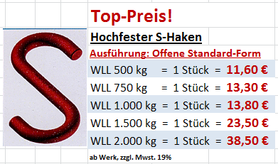 Sonderpreis S-Haken offenes Modell
