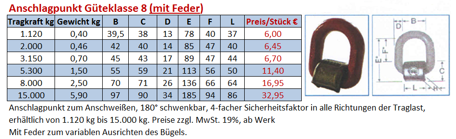 Anschlagpunkte mit Bügel und Feder
