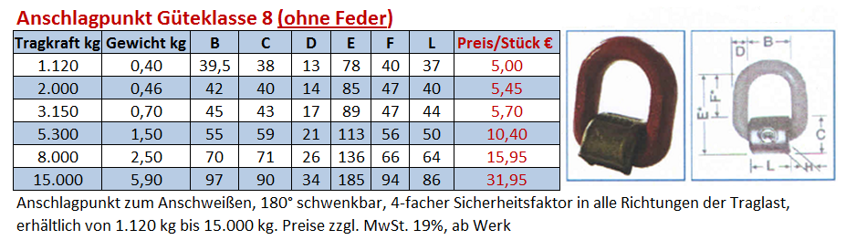 Anschlagpunkt mit Bügel ohne Feder