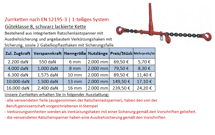 1-teilige Zurrkette Güte 8