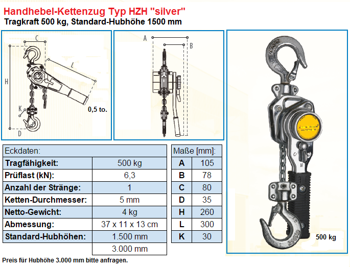 Kettenzug 500 kg