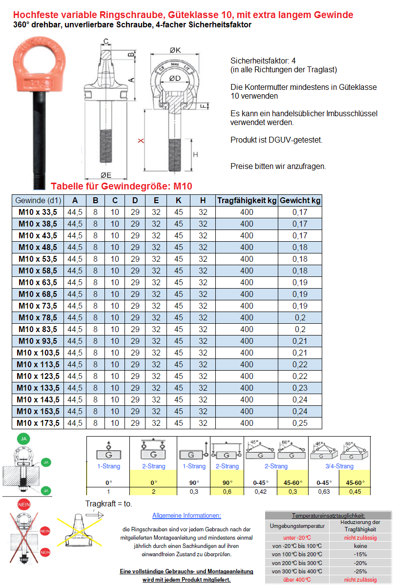 Ringschrauben DIN 580 / Ringmuttern DIN 582