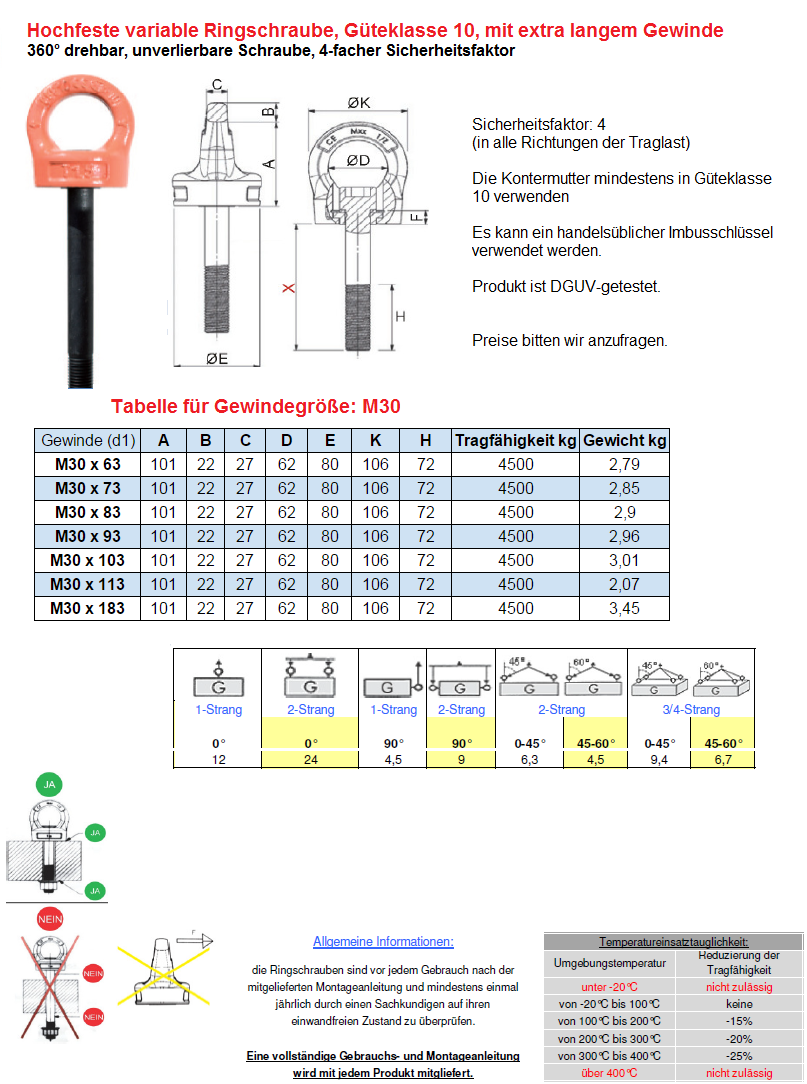 Ringschraube GK 10 M30 Sondergewinde