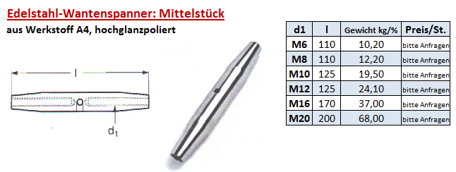 Edelstahl-Wantenspanner Mittelstück
