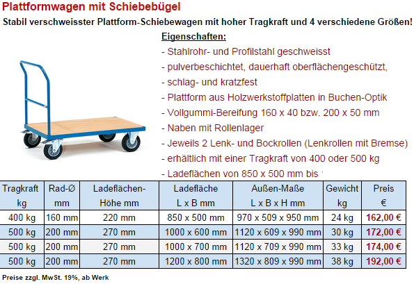 Plattformwagen bis 500 kg Tragkraft