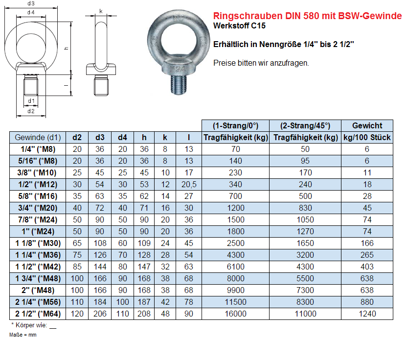 Ringschrauben Ringbolzen DIN 580 Metrisch M6 M8 M10 M12 M14 M16 M18 M20 Verzinkt 