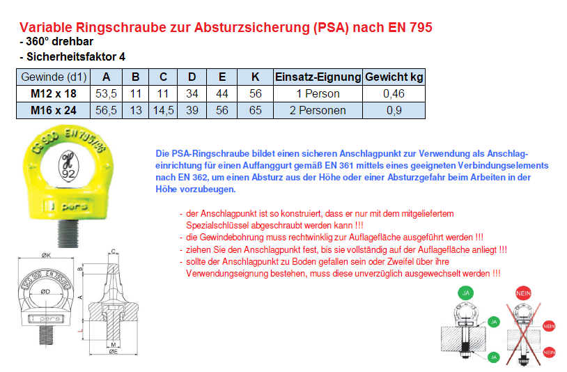 Ringschraube zur Personensicherung