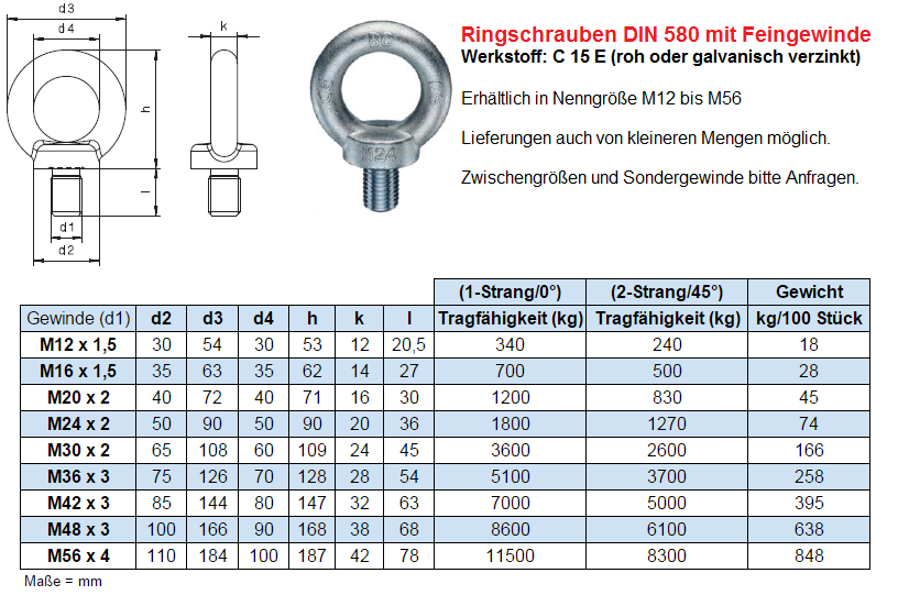 Ringschrauben M8 Ösenschrauben Ring Schraube C15 CE A2 DIN 580 Augenschraube