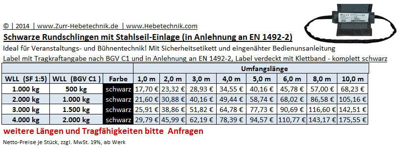 Rundschlingen mit Stahleinlage