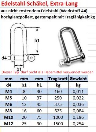 Schäkel (Rund, kurz, Bolzendurchmesser: 8 mm, Bruchlast: 3.000 kg,  Edelstahl)