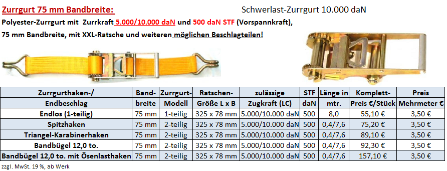 Schwerlast-Zurrgurt, 5.000/10.000 daN LC, Bandbügel