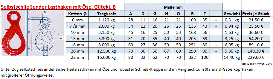 Selbstschliessender Haken Güte 8