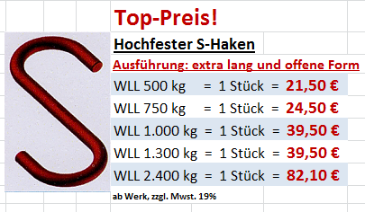 Angebot S-Haken offen und lange Form