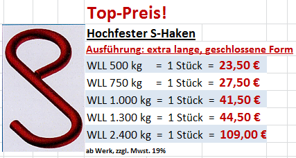 Sonder-Angebot S-Haken lang und geschlossen