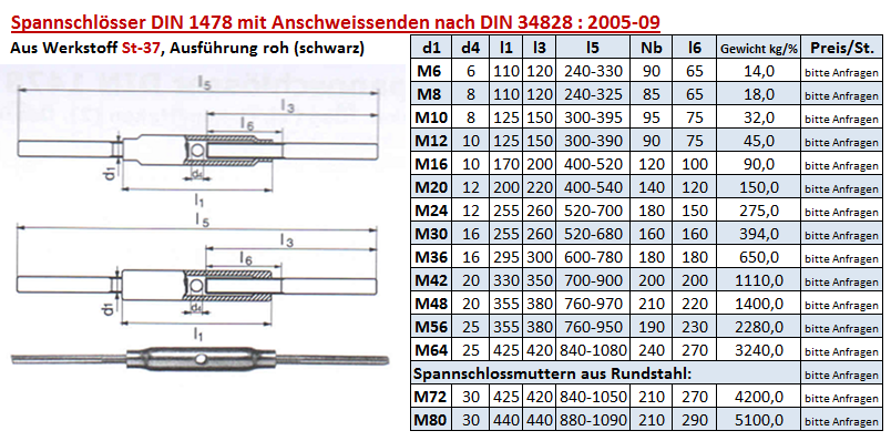 DIN 1478 mit Anschweissenden blank aus St37