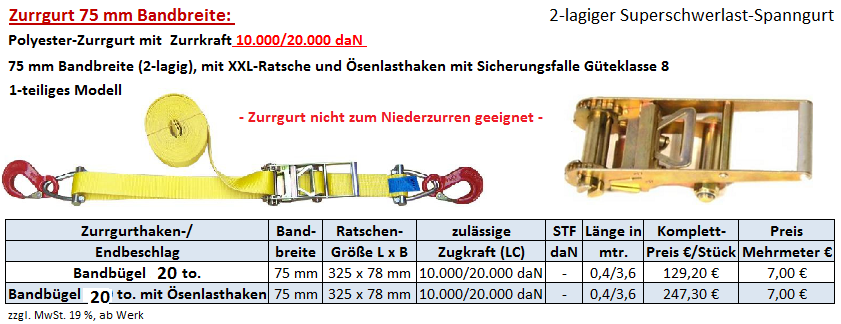 Schwerlast-Zurrgurt, 5.000/10.000 daN LC, Bandbügel