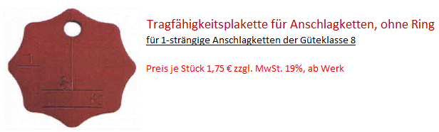 Prüfplakette einstrang ohne Ring