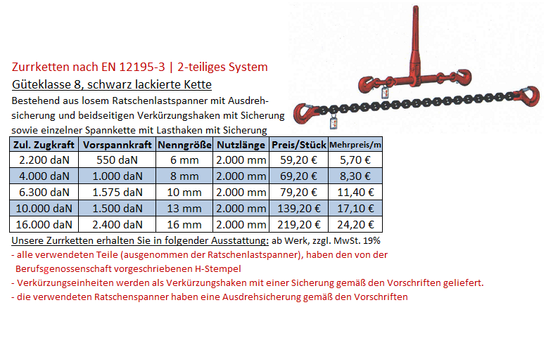 2-teilige Zurrkette Güte 8